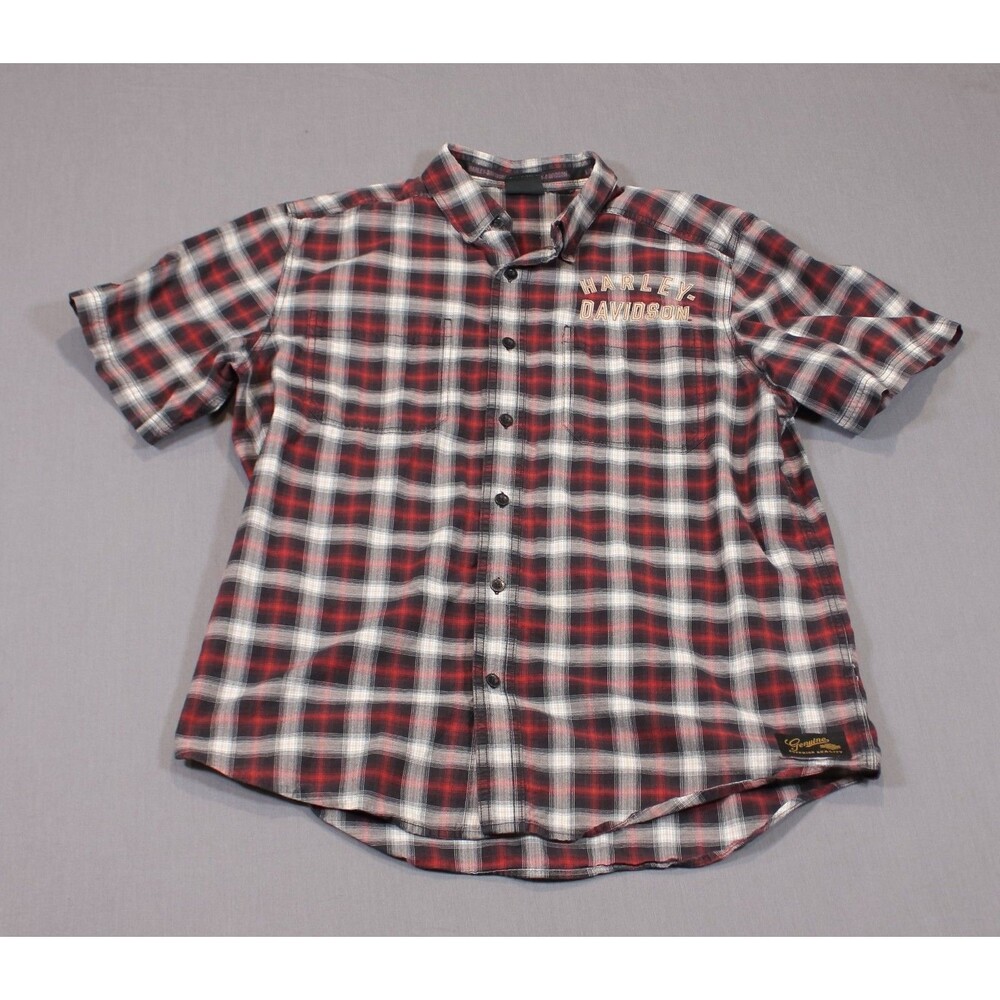 Harley Davidson Genuine Classics #1 Shirt Mens Plaid Red Black Button Down Sz L